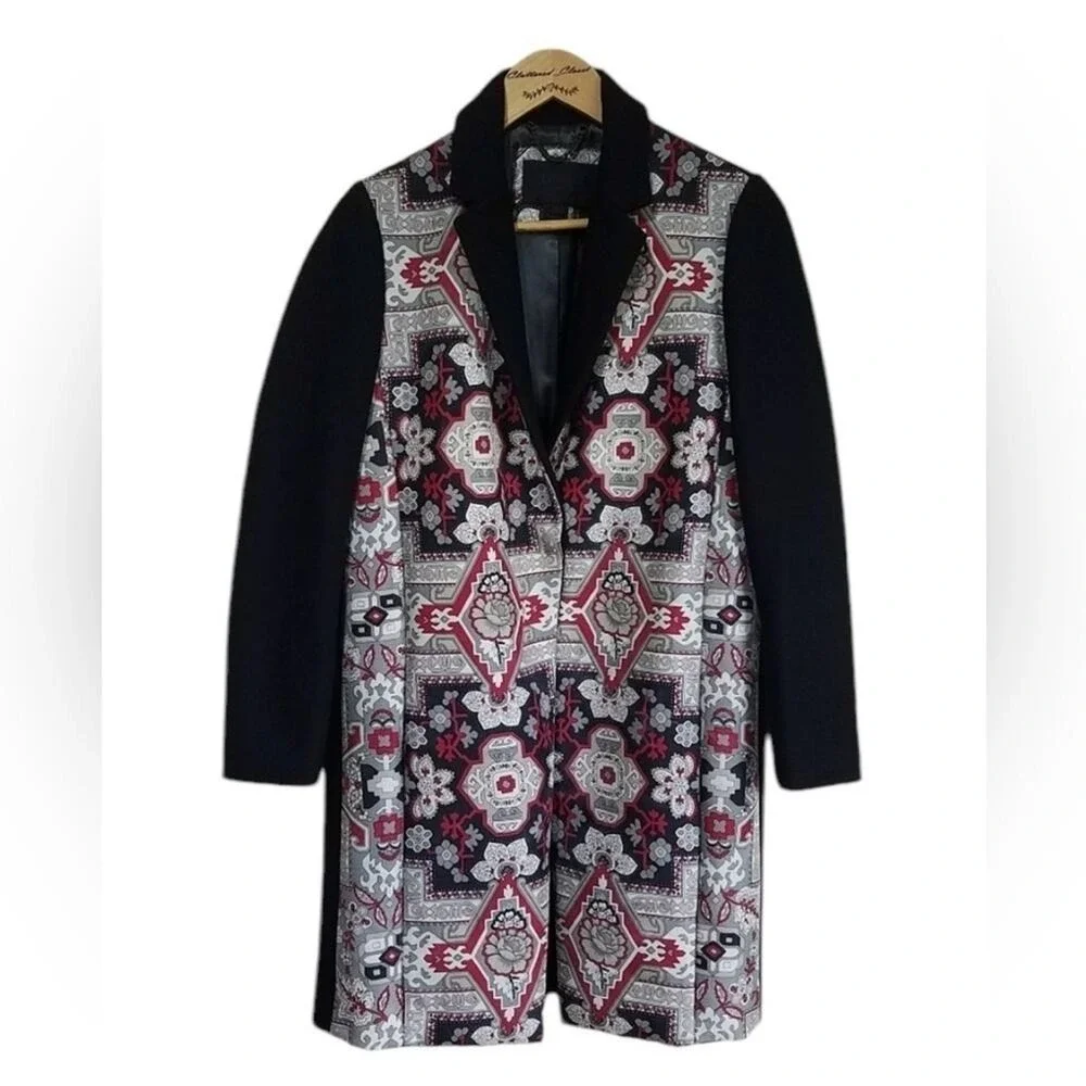 J.Crew Collection RARE topcoat mosaic Italian Silk Wool tapestry coat size 2